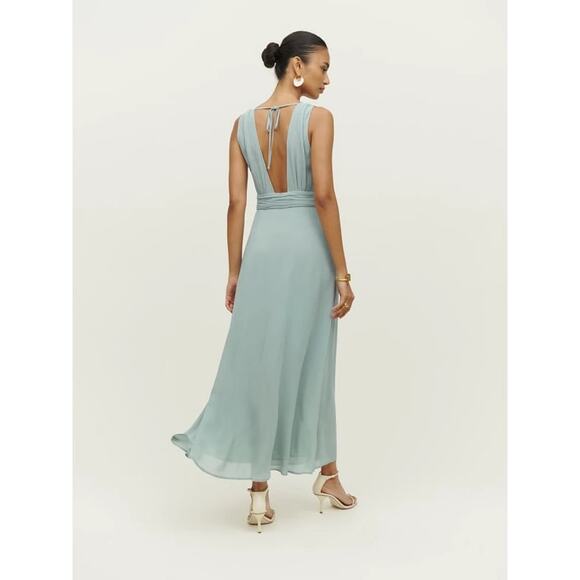 NEW Reformation Green Rosalind Halter Plunge V Cocktail A Line Maxi Dress Size 2 - Picture 11 of 11